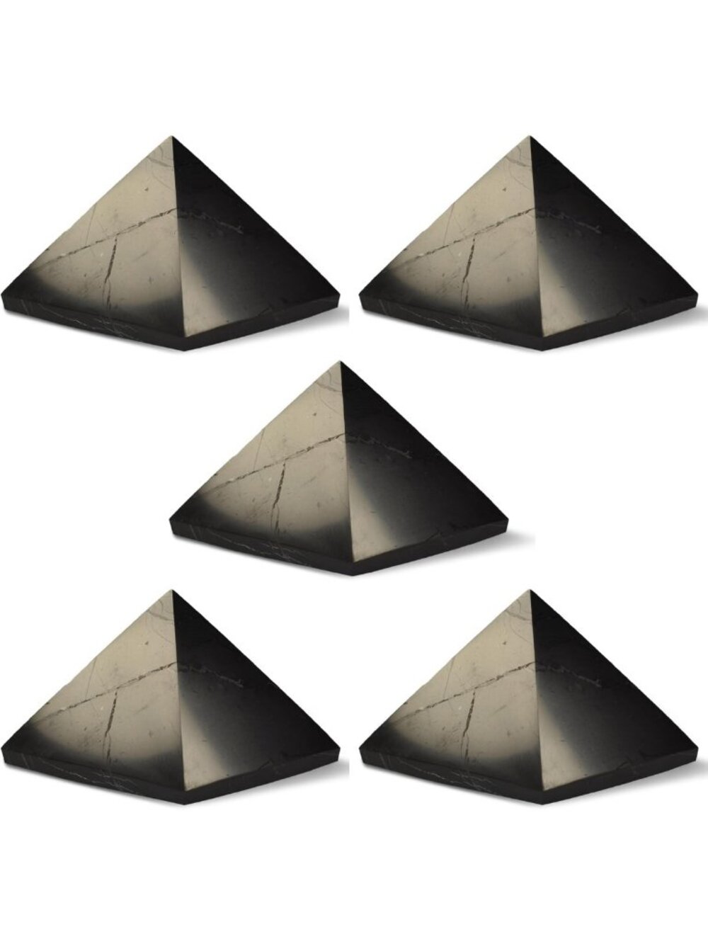 5 Pcs Polished Shungite Pyramid 50mm - Natural Healing Crystal for Chakra